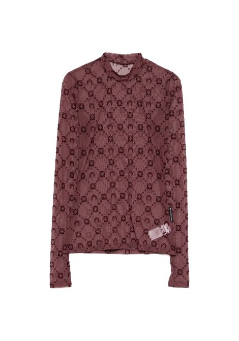 moongram mesh flock ls highneck top woman aubergine MARINE SERRE | WTO388ACJER0005PU70